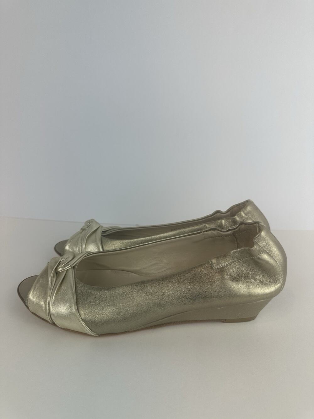 AGL Gold Leather Peep Toe Wedge Sandals EU 40 US 9.5 Made in Italy